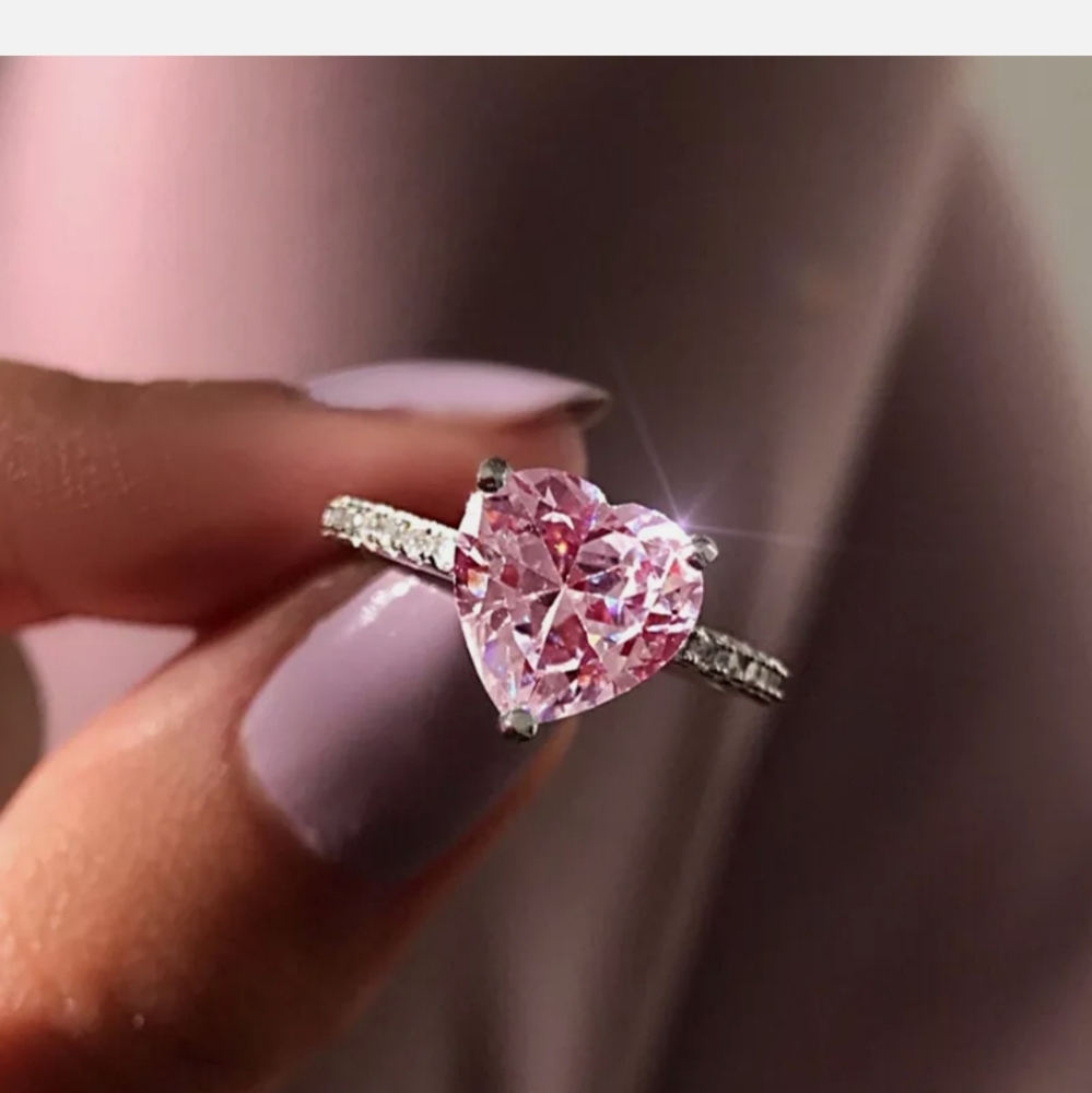 Sterling Silver Band Pink Diamond CZ Ring - Picture 2 of 3